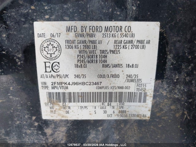 2017 Ford Edge Sel მანქანა იყიდება აუქციონზე, vin: 2FMPK4J96HBC23467, აუქციონის ნომერი: 12579537