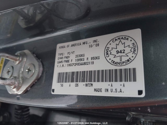 Продаж на аукціоні авто 2010 Honda Accord Ex-l, vin: 1HGCP2F83AA802119, номер лоту: 12522097