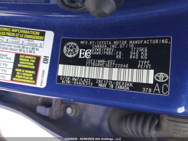 Aukcja sprzedaży 2016 Toyota Corolla S, vin: 2T1BURHE3GC722046, numer aukcji: 12528639