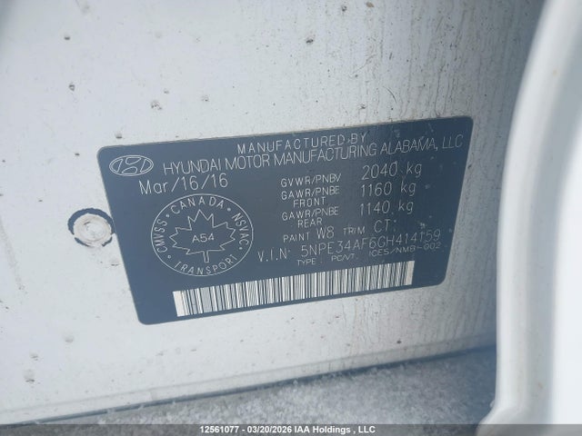 12561077 :رقم المزاد ، 5NPE34AF6GH414159 vin ، 2016 Hyundai Sonata Sport Tech مزاد بيع