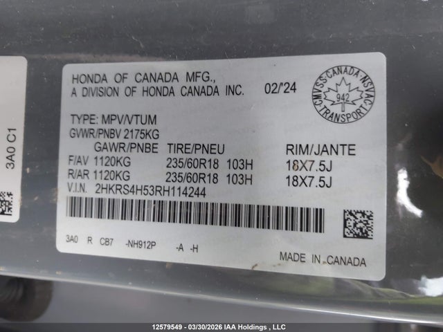 2HKRS4H53RH114244 Honda CR-V