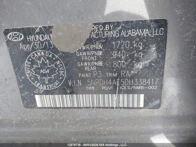 Продажа на аукционе авто 2013 Hyundai Elantra Gl, vin: 5NPDH4AE5DH338417, номер лота: 12579738