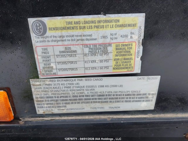 2021 Remorque Utility მანქანა იყიდება აუქციონზე, vin: 4S9BE1629M522334, აუქციონის ნომერი: 12579771