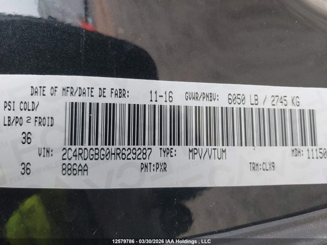 2C4RDGBG0HR629287 Dodge Grand Caravan Se