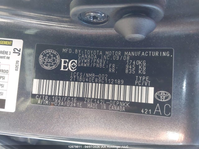 12579811 :رقم المزاد ، 2T1BU40E89C112189 vin ، 2009 Toyota Corolla Le مزاد بيع