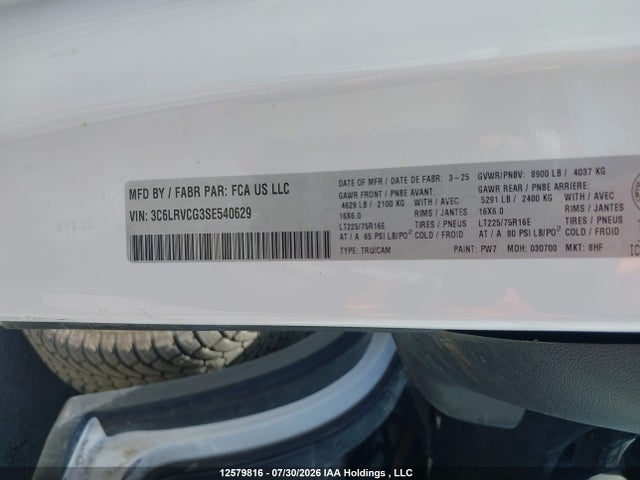 12579816 :رقم المزاد ، 3C6LRVCG3SE540629 vin ، 2025 Ram Promaster 2500 2500 High مزاد بيع