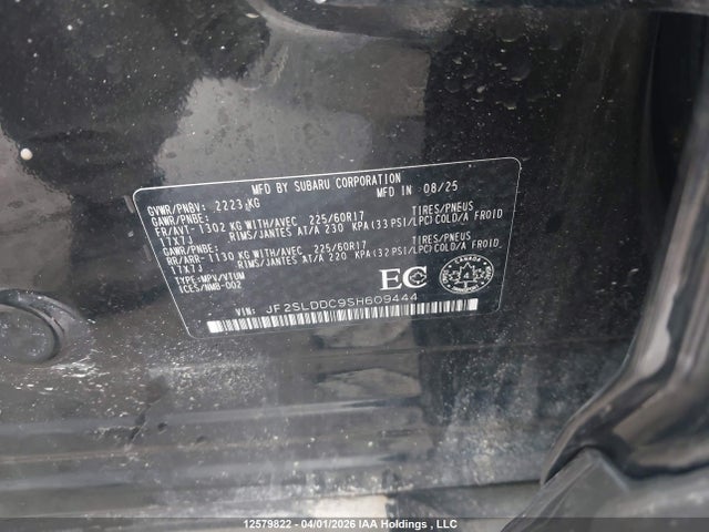 Aukcja sprzedaży 2025 Subaru Forester, vin: JF2SLDDC9SH609444, numer aukcji: 12579822