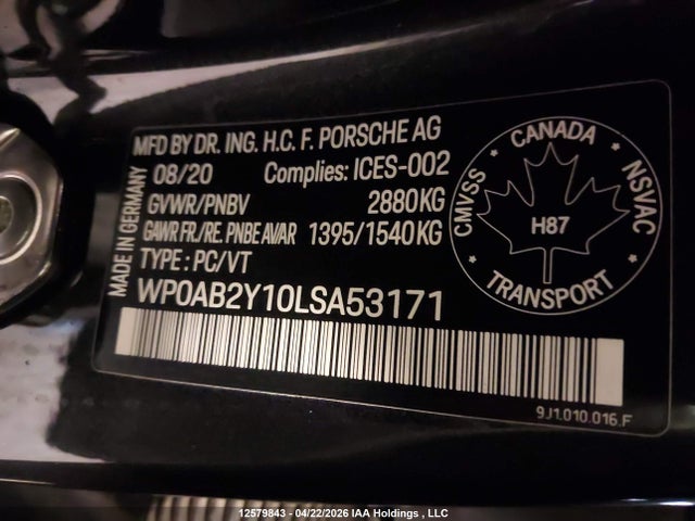 Porsche TAYCAN 4S 2020 WP0AB2Y10LSA53171 Image 9