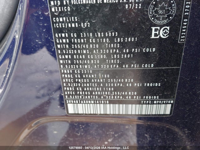 3VV4B7AX0NM141916 Volkswagen Tiguan