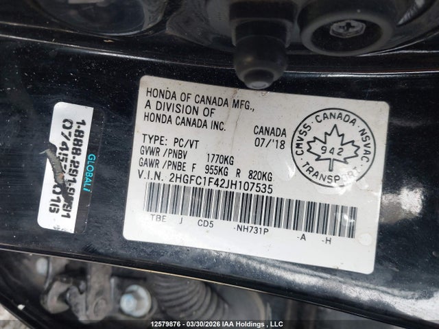 2HGFC1F42JH107535 Honda CIVIC EX