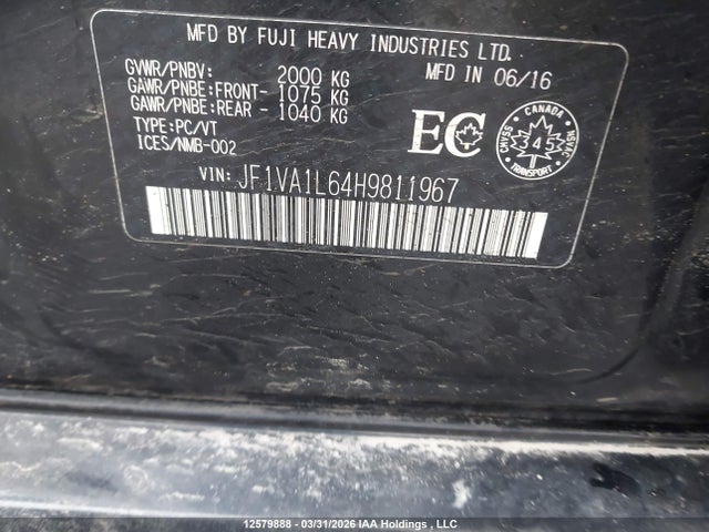 JF1VA1L64H9811967 Subaru Wrx Limited