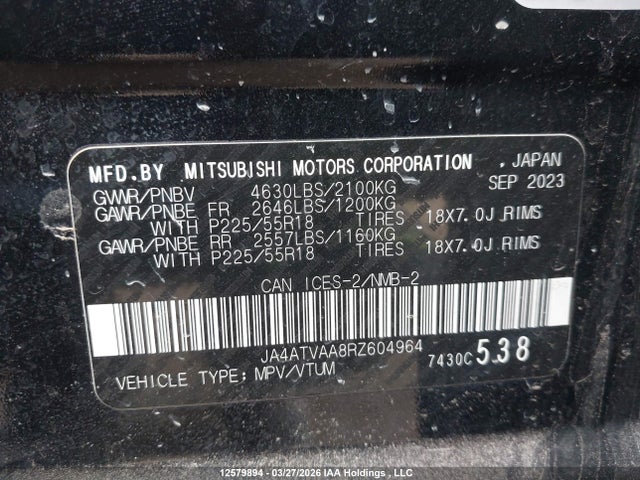 JA4ATVAA8RZ604964 Mitsubishi Eclipse Cross Gt/noir/se/sel