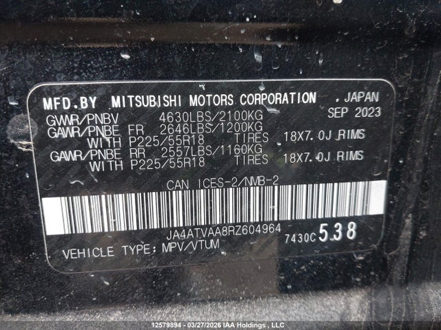 JA4ATVAA8RZ604964 Mitsubishi Eclipse Cross Gt/noir/se/sel