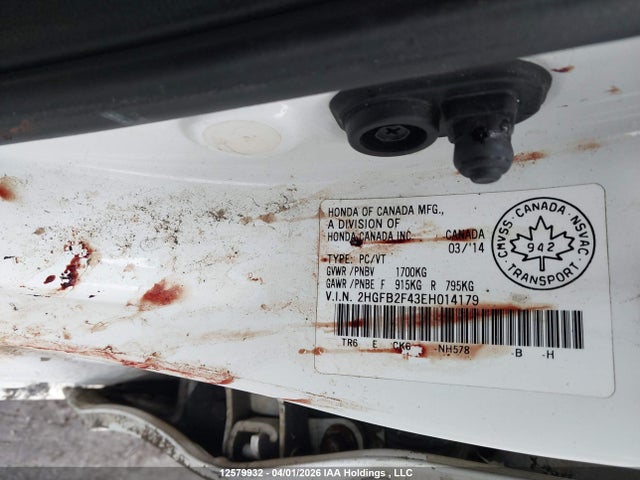 2014 Honda Civic Lx მანქანა იყიდება აუქციონზე, vin: 2HGFB2F43EH014179, აუქციონის ნომერი: 12579932