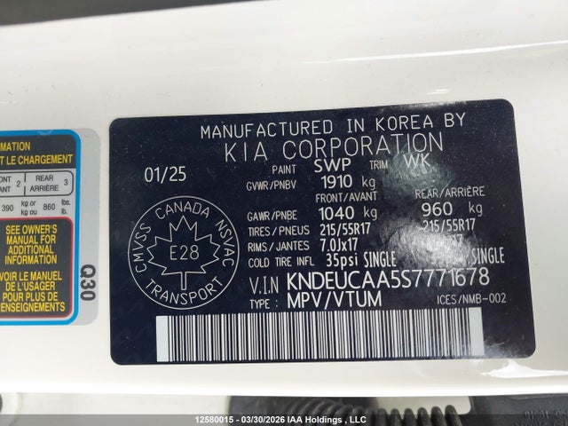 Aukcja sprzedaży 2025 Kia Seltos S, vin: KNDEUCAA5S7771678, numer aukcji: 12580015