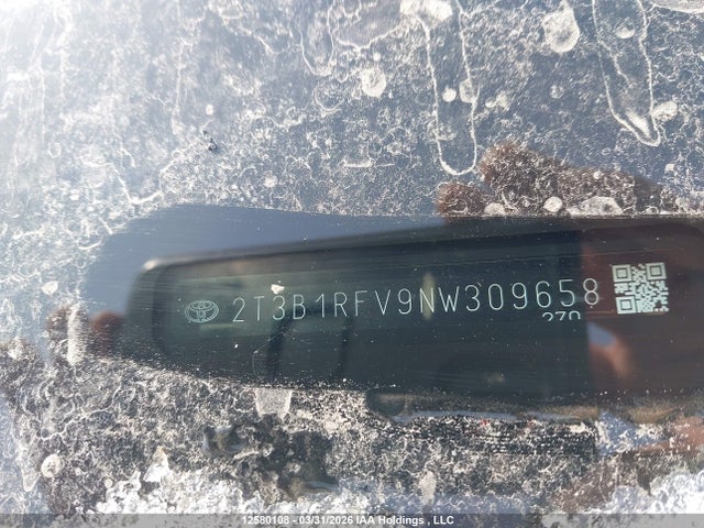 12580108 :رقم المزاد ، 2T3B1RFV9NW309658 vin ، 2022 Toyota Rav4 Le مزاد بيع