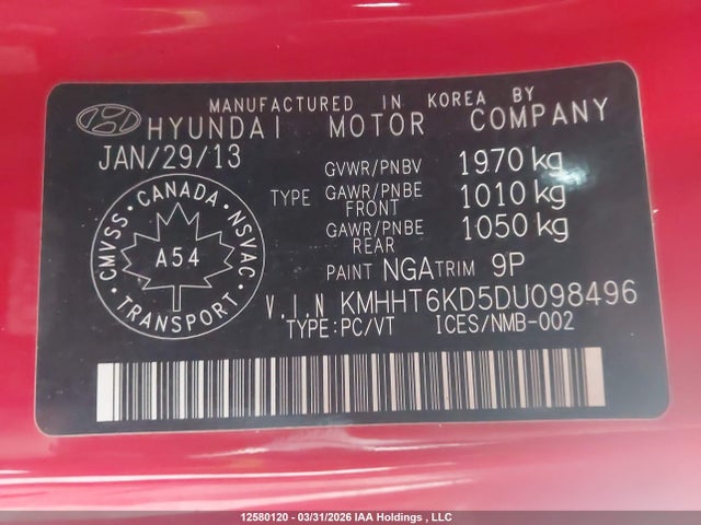 Продажа на аукционе авто 2013 Hyundai Genesis Coupe 2.0t, vin: KMHHT6KD5DU098496, номер лота: 12580120