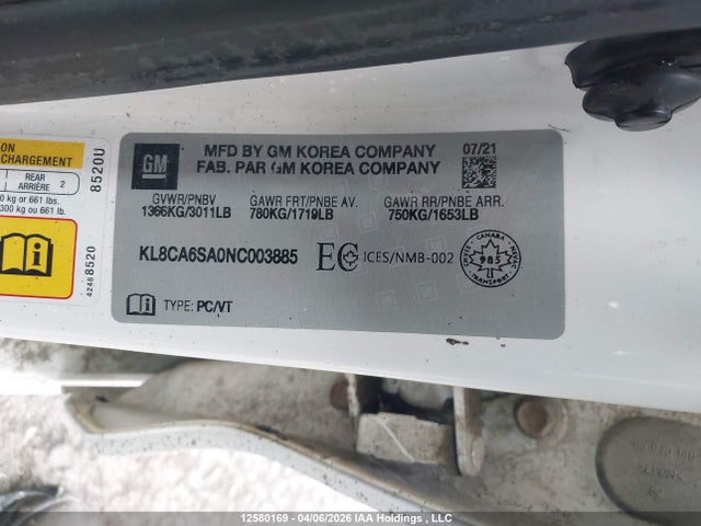 Aukcja sprzedaży 2022 Chevrolet Spark Ls, vin: KL8CA6SA0NC003885, numer aukcji: 12580169