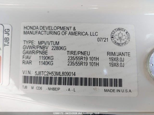 5J8TC2H53ML809014 Acura Rdx Technology