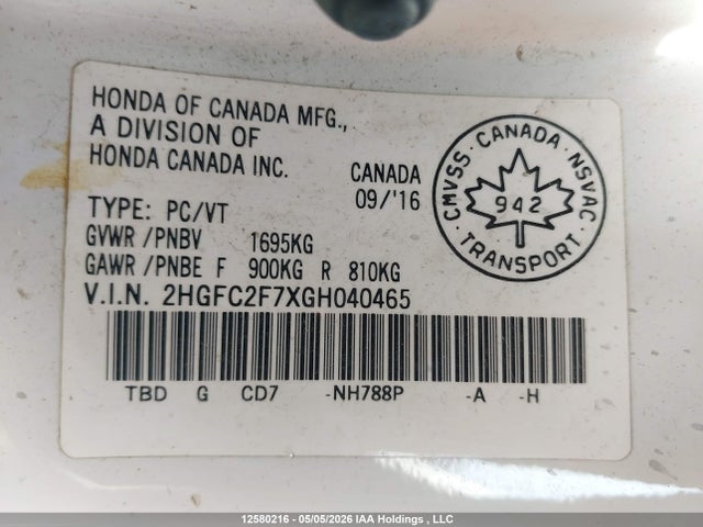 2016 Honda Civic მანქანა იყიდება აუქციონზე, vin: 2HGFC2F7XGH040465, აუქციონის ნომერი: 12580216