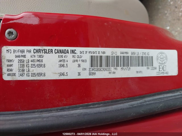Продаж на аукціоні авто 2012 Dodge Grand Caravan Se, vin: 2C4RDGBG6CR202351, номер лоту: 12580273