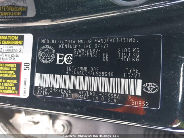 2025 Toyota Camry Se მანქანა იყიდება აუქციონზე, vin: 4T1DAACK1SU528610, აუქციონის ნომერი: 12580274