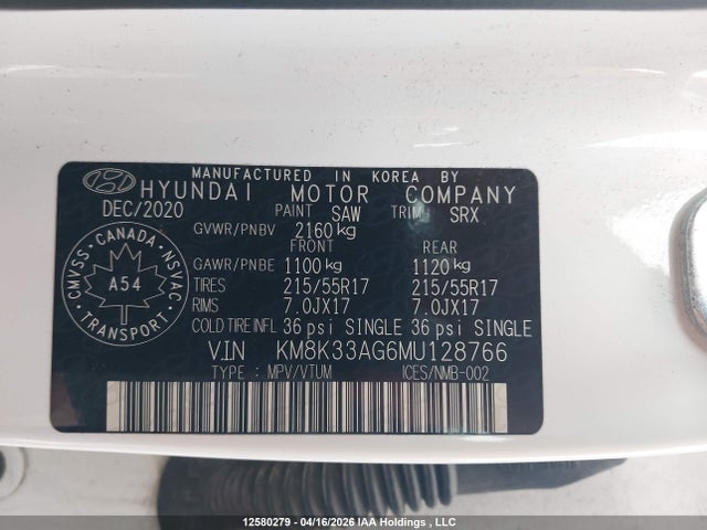 KM8K33AG6MU128766 Hyundai Kona Limited