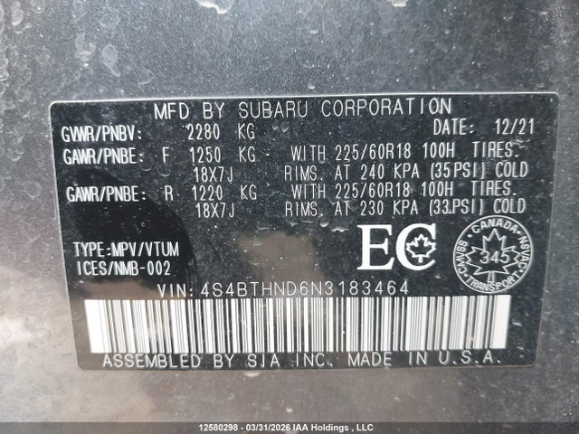 4S4BTHND6N3183464 Subaru Outback Limited Xt