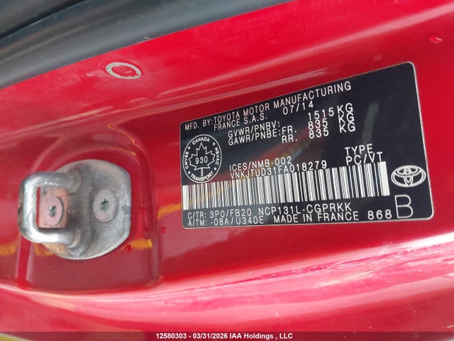 VNKJTUD31FA018279 Toyota Yaris Ce