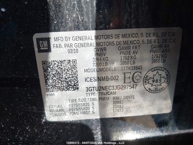 3GTU2NEC3JG297547 GMC Sierra K1500 Slt