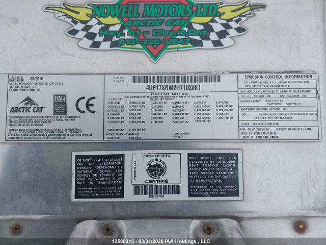 4UF17SNW2HT102881 Arctic Cat Arctic Cat