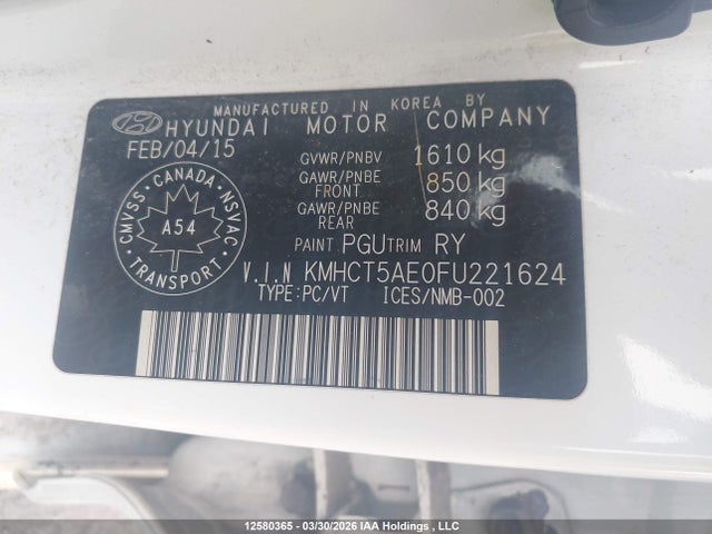 KMHCT5AE0FU221624 Hyundai ACCENT GS