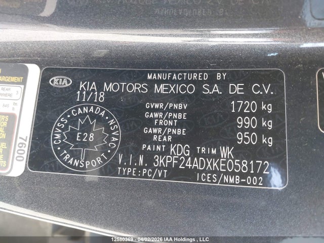 3KPF24ADXKE058172 KIA FORTE LX