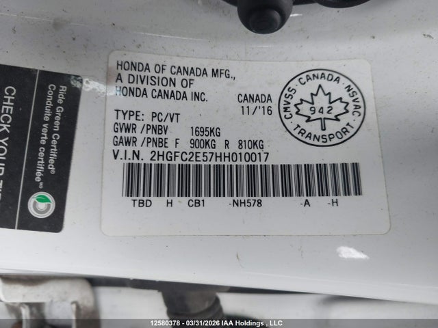 Aukcja sprzedaży 2017 Honda Civic Lx, vin: 2HGFC2E57HH010017, numer aukcji: 12580378