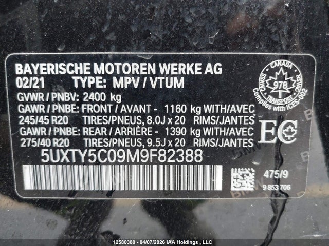 Продажа на аукционе авто 2021 Bmw X3 Xdrive30i, vin: 5UXTY5C09M9F82388, номер лота: 12580380