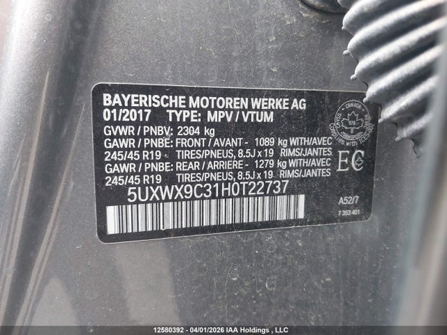 5UXWX9C31H0T22737 BMW X3 Xdrive28i