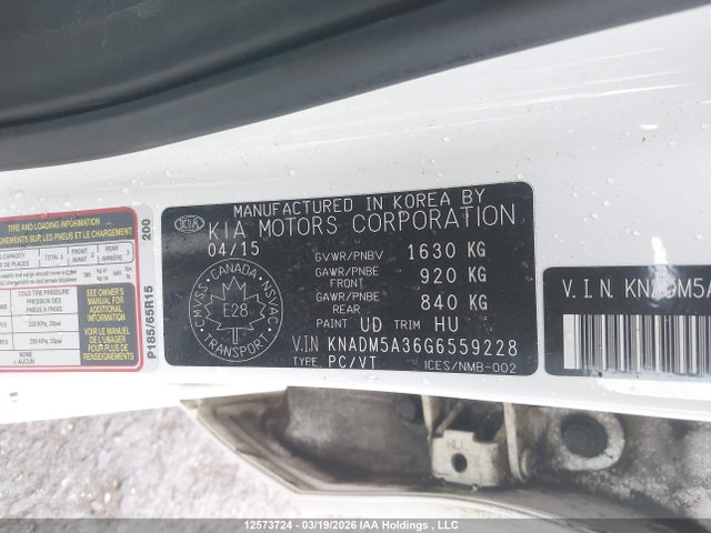 KNADM5A36G6559228 KIA Rio Ex/ex+ W/sunroof/lx/lx+/lx+ Eco/sx