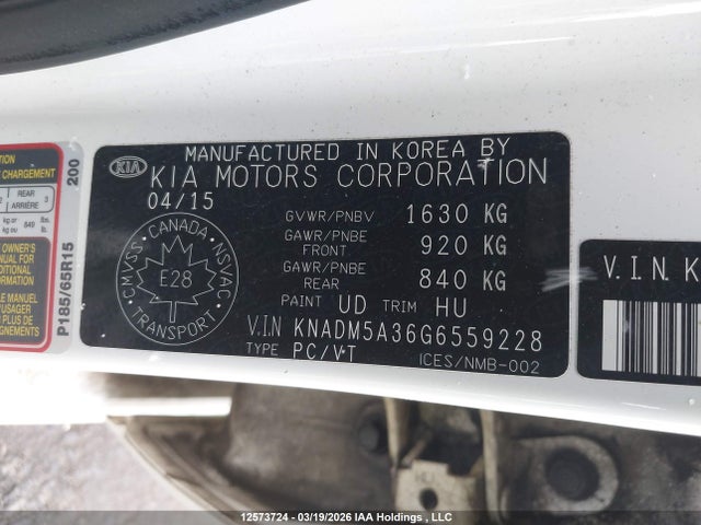KNADM5A36G6559228 KIA Rio Ex/ex+ W/sunroof/lx/lx+/lx+ Eco/sx