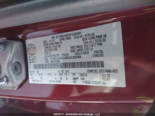 2014 Ford Escape Se მანქანა იყიდება აუქციონზე, vin: 1FMCU0GX4EUC25098, აუქციონის ნომერი: 12573711
