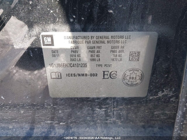 2012 Chevrolet Sonic Ls მანქანა იყიდება აუქციონზე, vin: 1G1JB6EH7C4101235, აუქციონის ნომერი: 12574776
