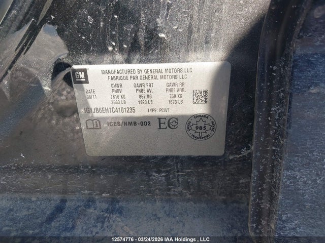 2012 Chevrolet Sonic Ls მანქანა იყიდება აუქციონზე, vin: 1G1JB6EH7C4101235, აუქციონის ნომერი: 12574776
