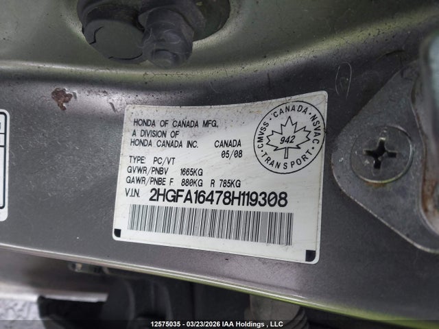 Продаж на аукціоні авто 2008 Honda Civic Dx-g, vin: 2HGFA16478H119308, номер лоту: 12575035