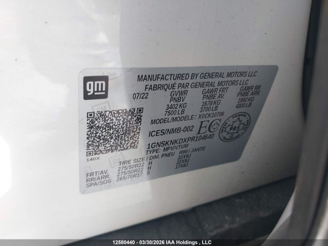Aukcja sprzedaży 2023 Chevrolet Tahoe K1500 Lt, vin: 1GNSKNKDXPR104640, numer aukcji: 12580440