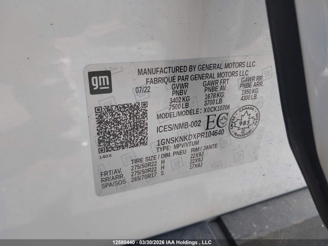 Aukcja sprzedaży 2023 Chevrolet Tahoe K1500 Lt, vin: 1GNSKNKDXPR104640, numer aukcji: 12580440