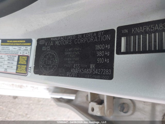 12580447 :رقم المزاد ، KNAFK5A83F5427283 vin ، 2015 Kia Forte 2.0l Lx+ مزاد بيع