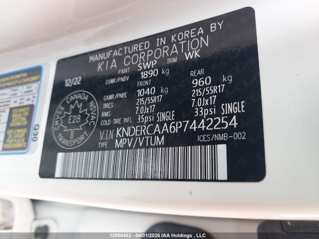 Aukcja sprzedaży 2023 Kia Seltos Ex, vin: KNDERCAA6P7442254, numer aukcji: 12580452