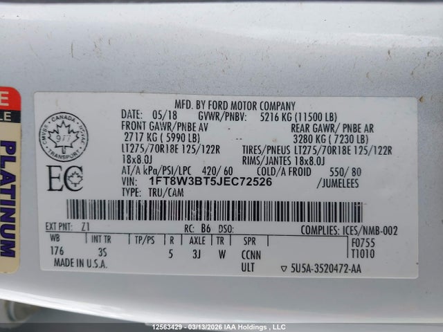 1FT8W3BT5JEC72526 Ford F-350 Xlt