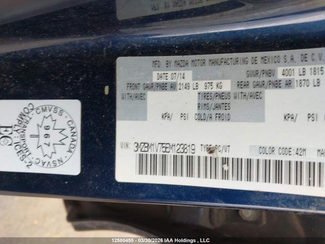 3MZBM1V75EM123819 Mazda Mazda3 Gs-sky