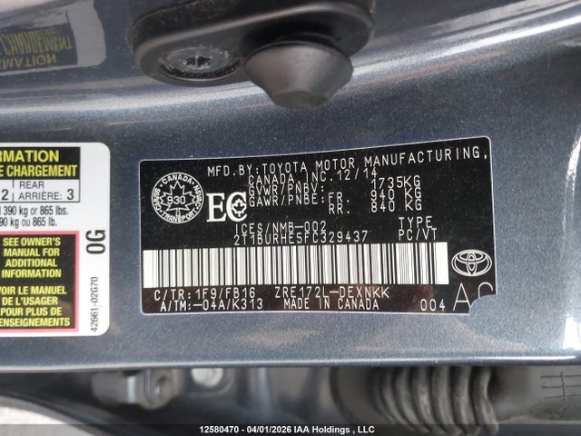 Aukcja sprzedaży 2015 Toyota Corolla, vin: 2T1BURHE5FC329437, numer aukcji: 12580470