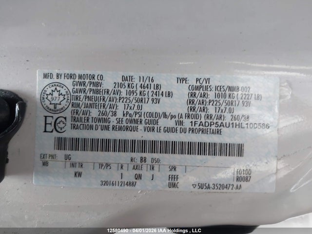 Продажа на аукционе авто 2017 Ford C-max Se, vin: 1FADP5AU1HL100586, номер лота: 12580490